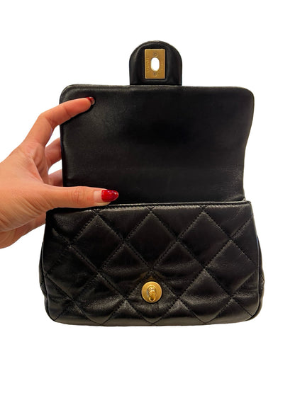CHANEL Lambskin Mini Classic Flap Bag Shoulder Bag Black Gold Hardware Ch2294