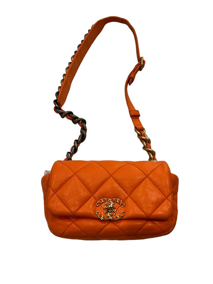 CHANEL Lambskin Chanel 19 Flap Bag Shoulder Bag Orange Mixed-tone Hardware Ch2293