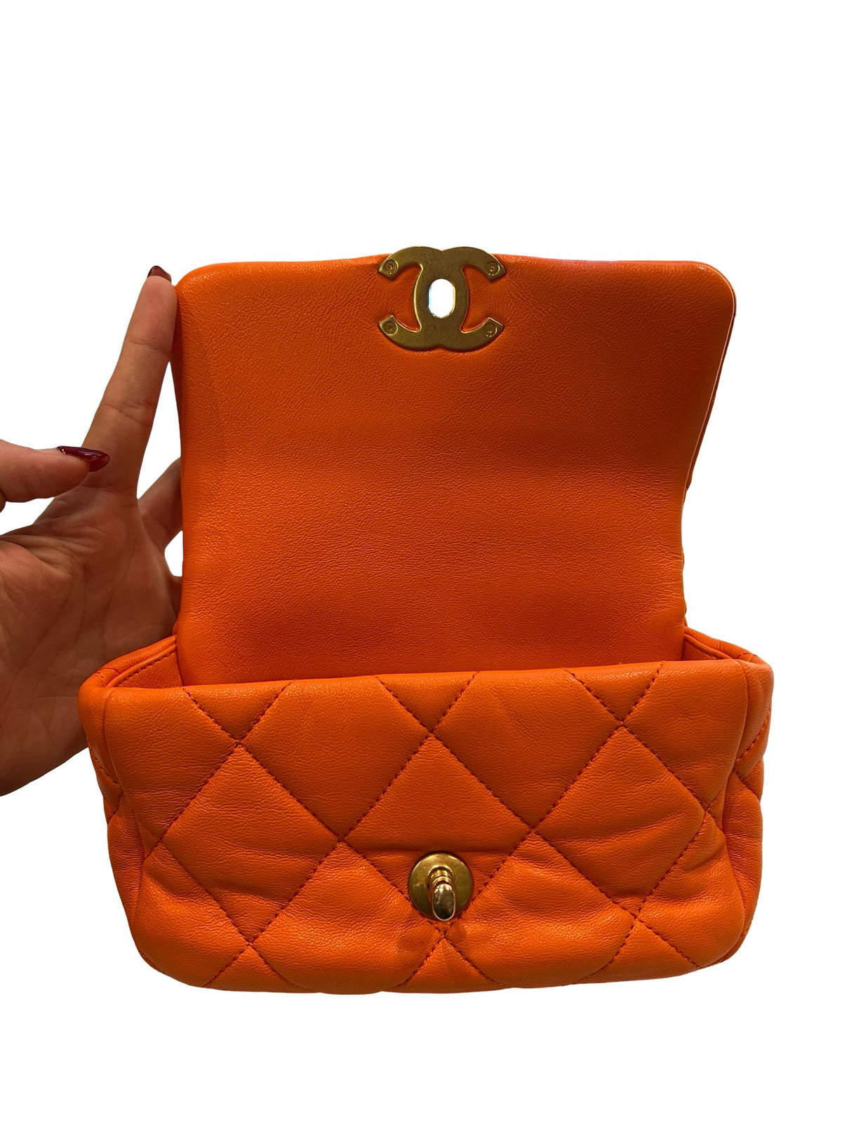 CHANEL Lambskin Chanel 19 Flap Bag Shoulder Bag Orange Mixed-tone Hardware Ch2293