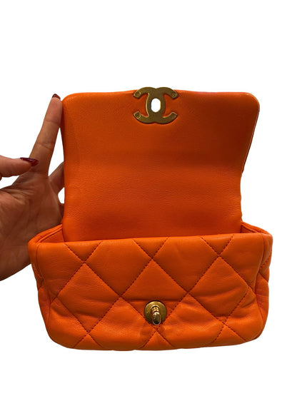 CHANEL Lambskin Chanel 19 Flap Bag Shoulder Bag Orange Mixed-tone Hardware Ch2293
