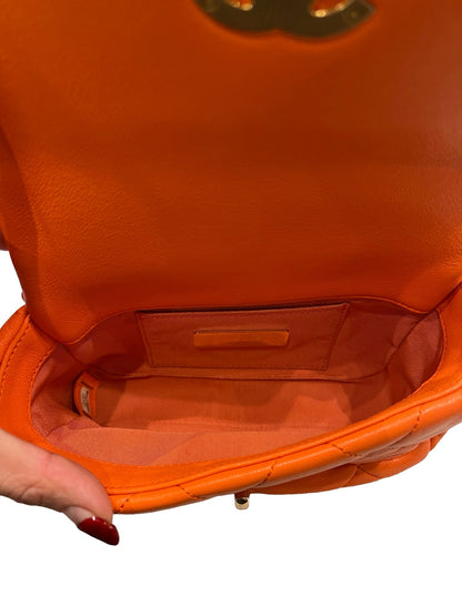 CHANEL Lambskin Chanel 19 Flap Bag Shoulder Bag Orange Mixed-tone Hardware Ch2293