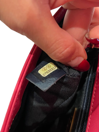 CHANEL Calfskin Embossed CC Flap Bag Shoulder Bag Fuchsia Gold Hardware Ch2297