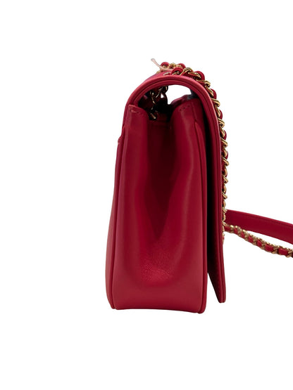 CHANEL Calfskin Embossed CC Flap Bag Shoulder Bag Fuchsia Gold Hardware Ch2297
