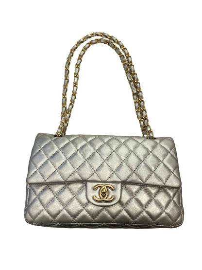 CHANEL Metallic Lambskin Classic Flap Shoulder Bag Silver Gold Hardware Ch2296