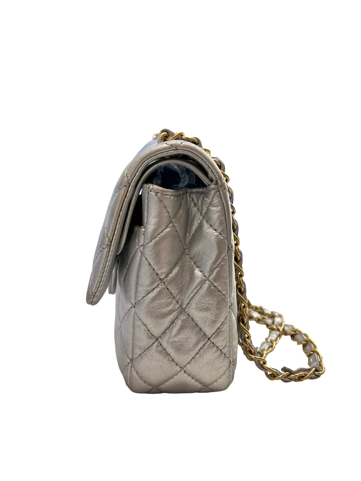 CHANEL Metallic Lambskin Classic Flap Shoulder Bag Silver Gold Hardware Ch2296