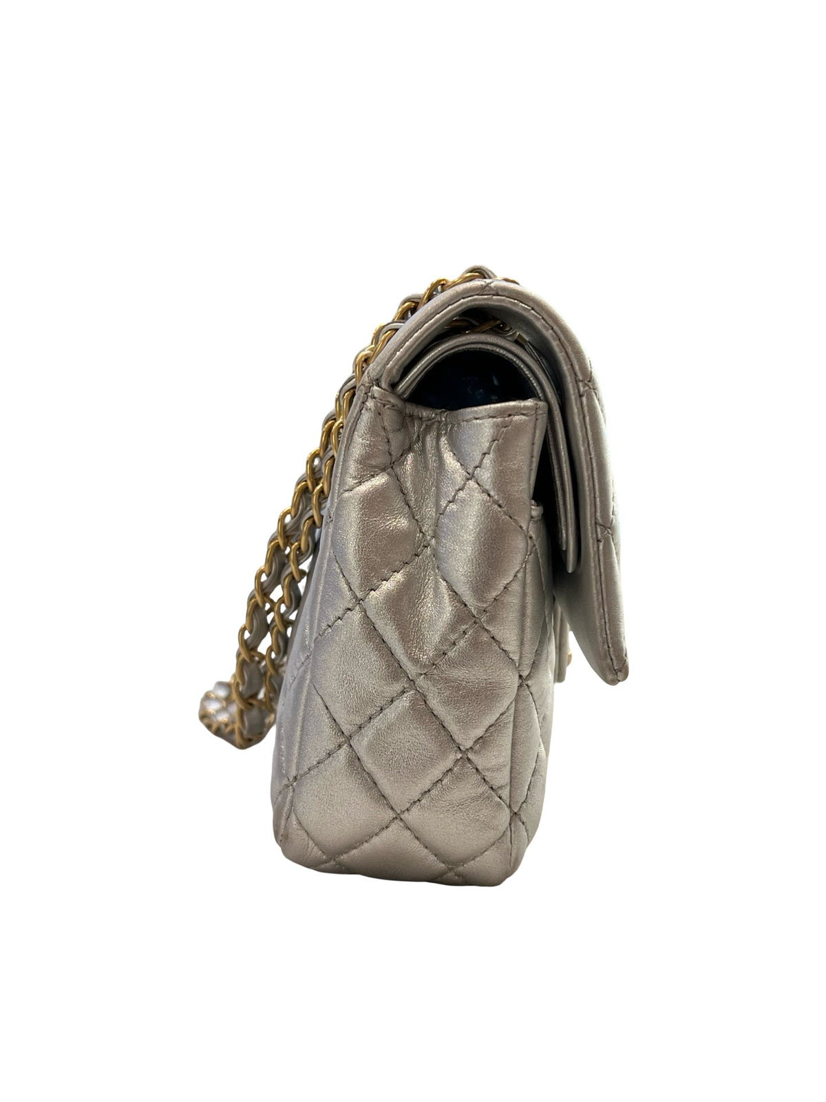 CHANEL Metallic Lambskin Classic Flap Shoulder Bag Silver Gold Hardware Ch2296