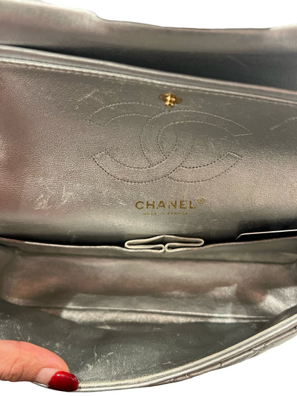 CHANEL Metallic Lambskin Classic Flap Shoulder Bag Silver Gold Hardware Ch2296
