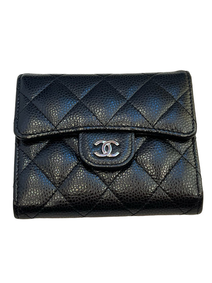 CHANEL Caviar Classic Small Trifold Wallet Wallet Black Silver Hardware Ch2299