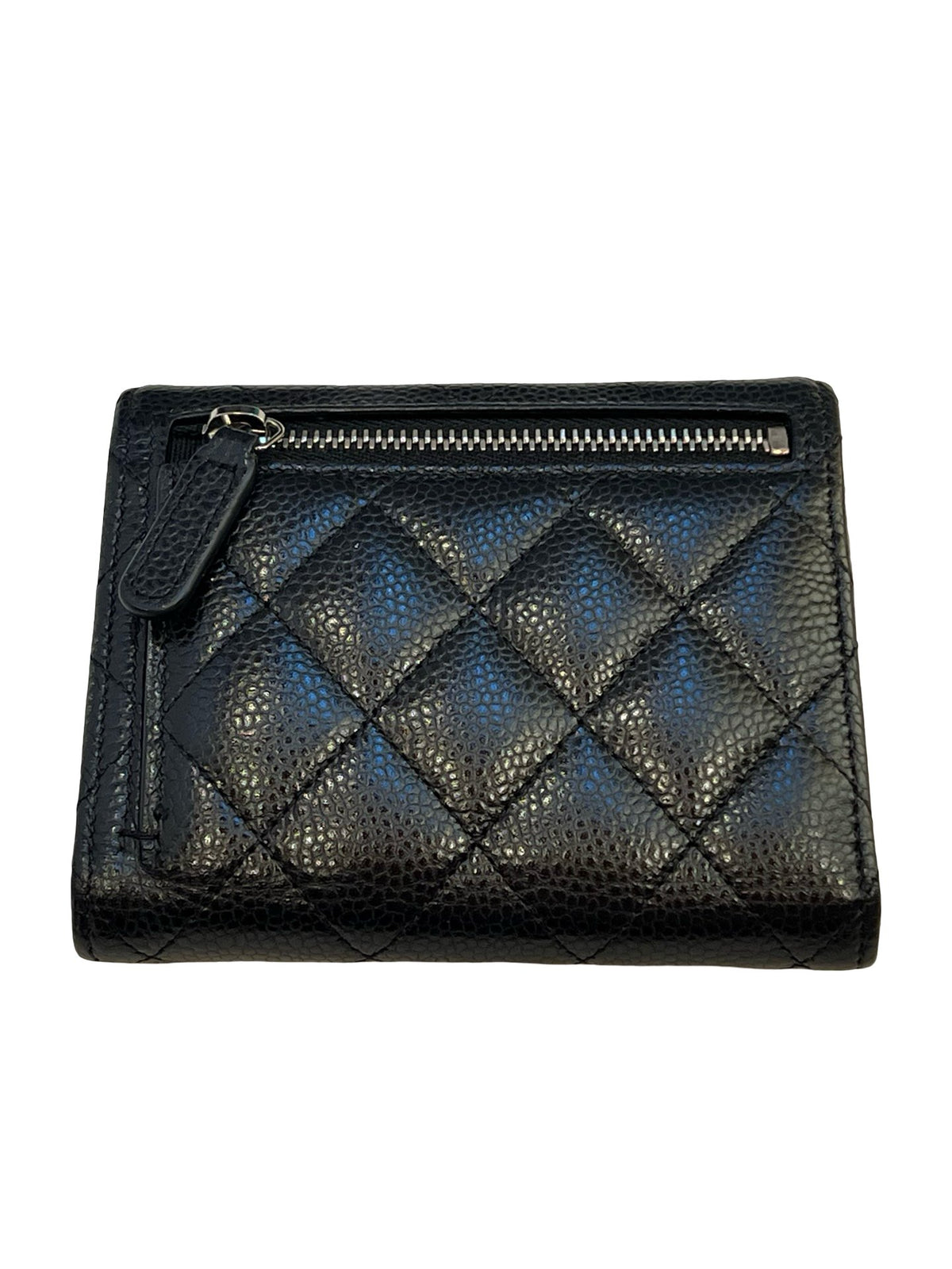 CHANEL Caviar Classic Small Trifold Wallet Wallet Black Silver Hardware Ch2299