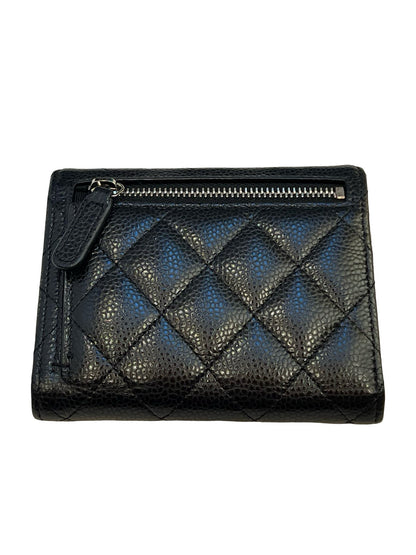 CHANEL Caviar Classic Small Trifold Wallet Wallet Black Silver Hardware Ch2299