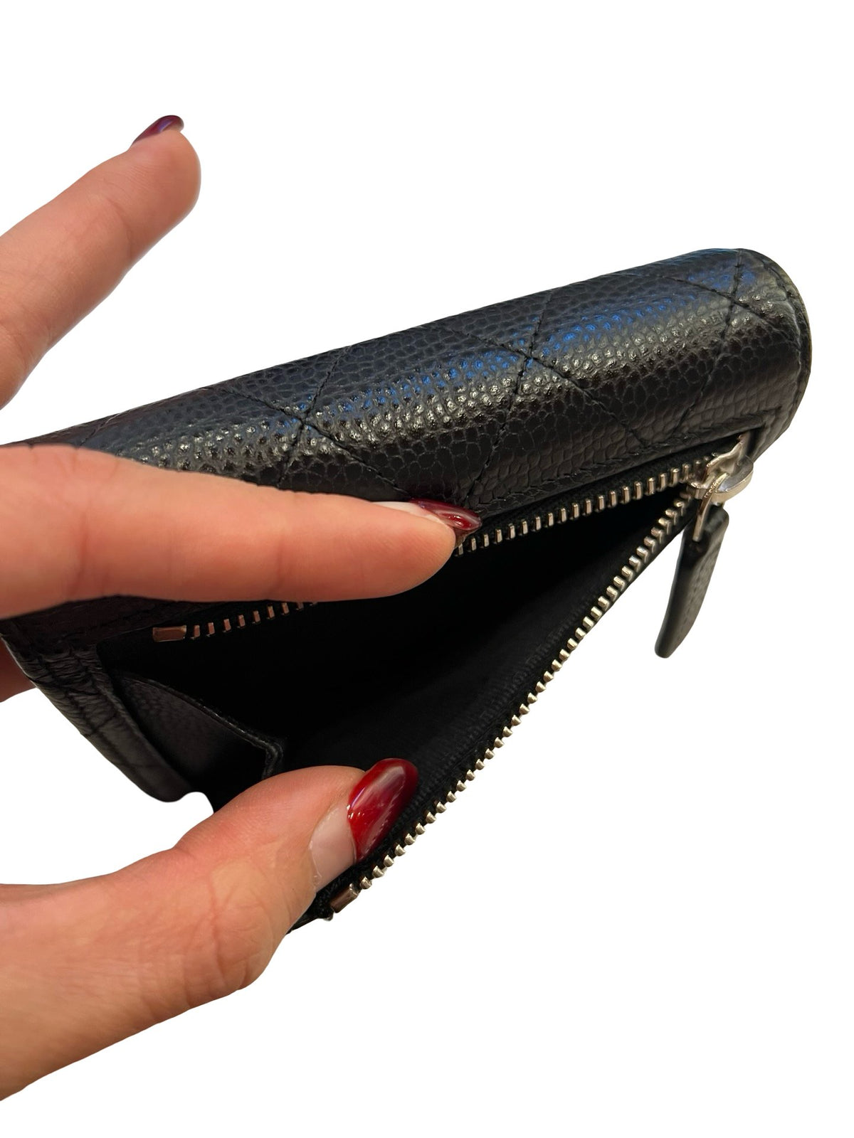 CHANEL Caviar Classic Small Trifold Wallet Wallet Black Silver Hardware Ch2299