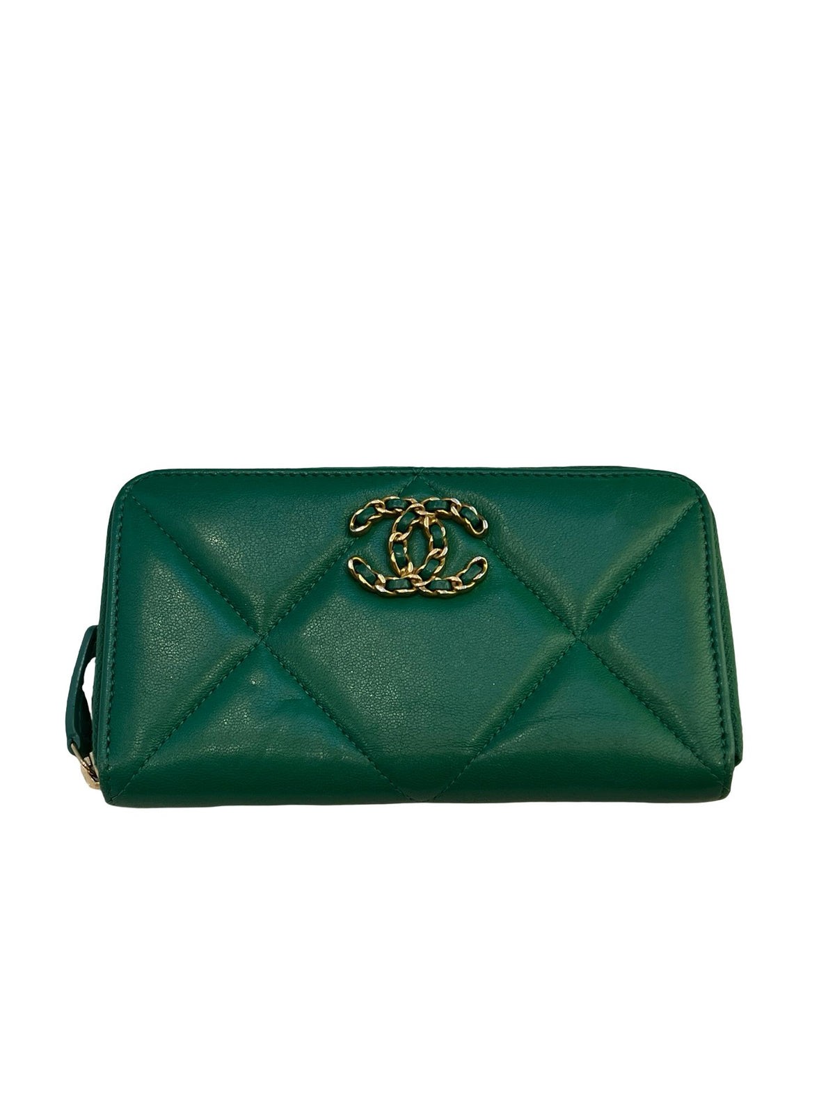 CHANEL Lambskin Chanel 19 Long Zipped Wallet Wallet Green Gold Hardware Ch2298