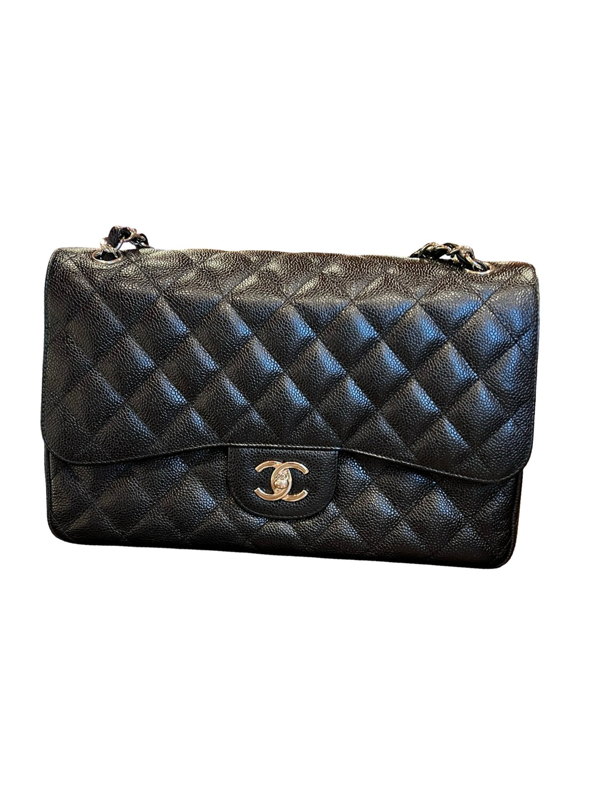 CHANEL Caviar Classic Flap Jumbo Shoulder Bag Black Silver Hardware Ch2300