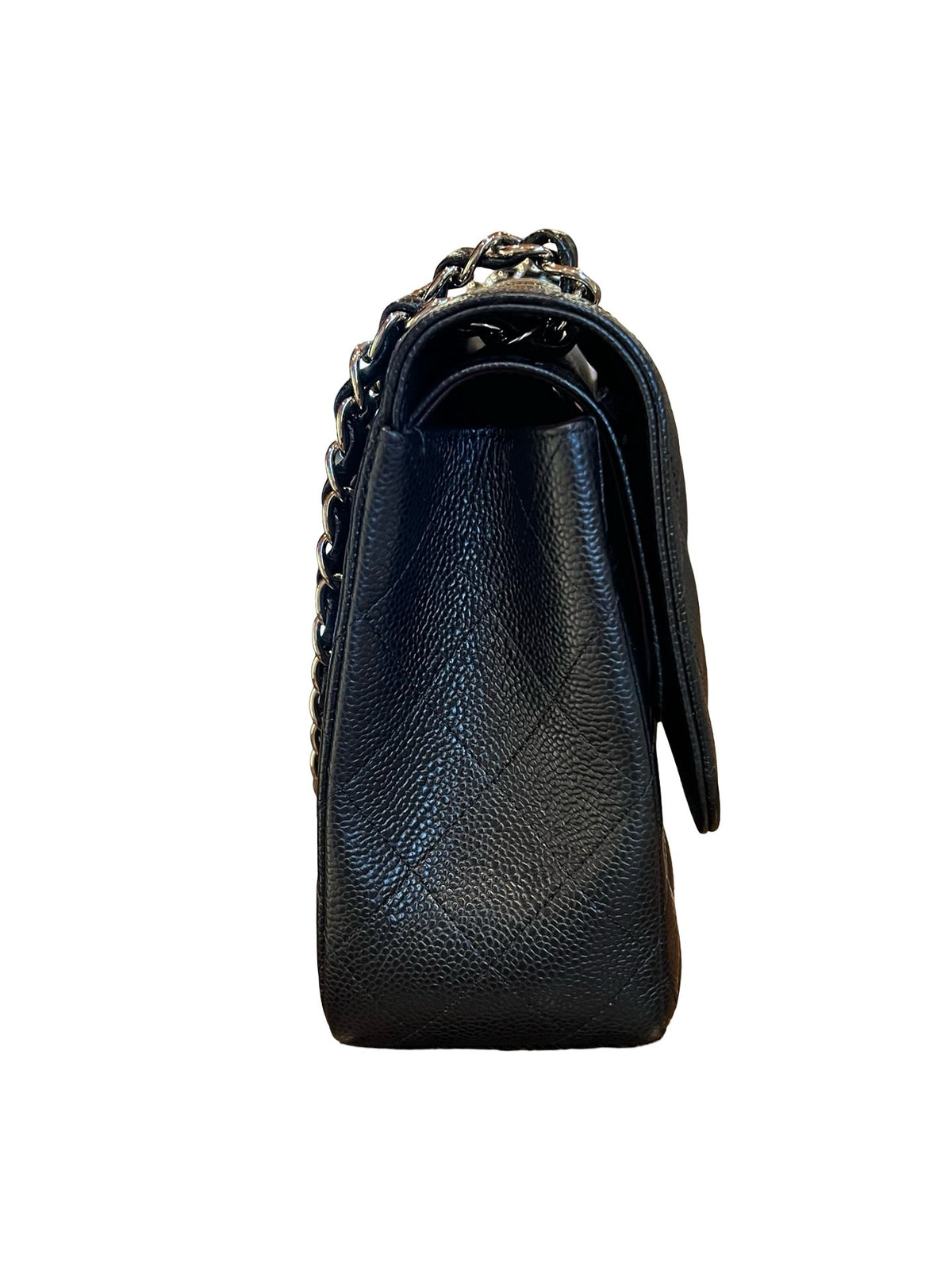 CHANEL Caviar Classic Flap Jumbo Shoulder Bag Black Silver Hardware Ch2300