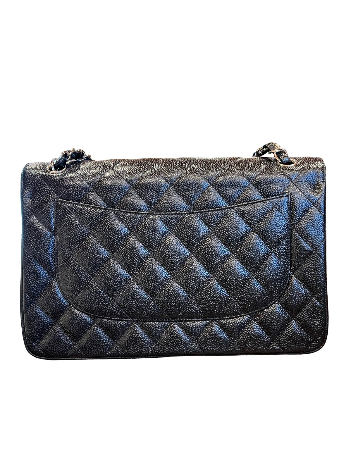 CHANEL Caviar Classic Flap Jumbo Shoulder Bag Black Silver Hardware Ch2300