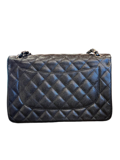 CHANEL Caviar Classic Flap Jumbo Shoulder Bag Black Silver Hardware Ch2300