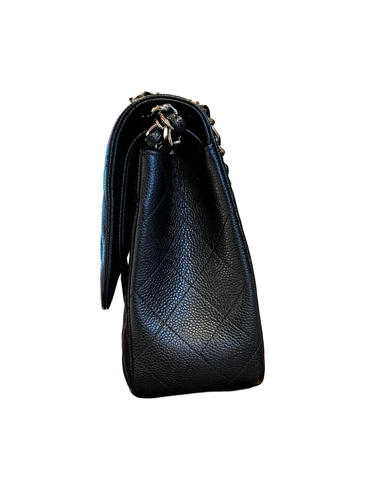 CHANEL Caviar Classic Flap Jumbo Shoulder Bag Black Silver Hardware Ch2300