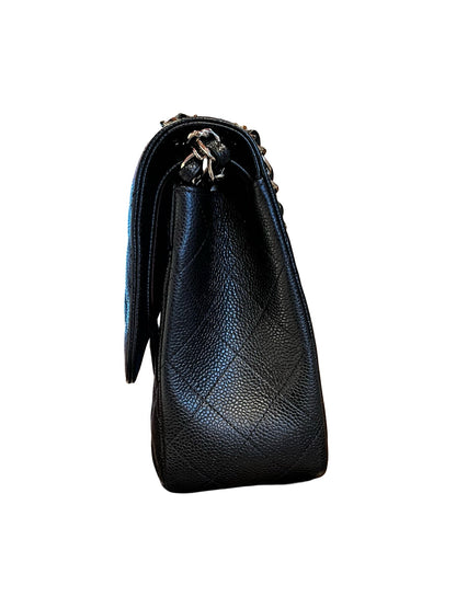 CHANEL Caviar Classic Flap Jumbo Shoulder Bag Black Silver Hardware Ch2300