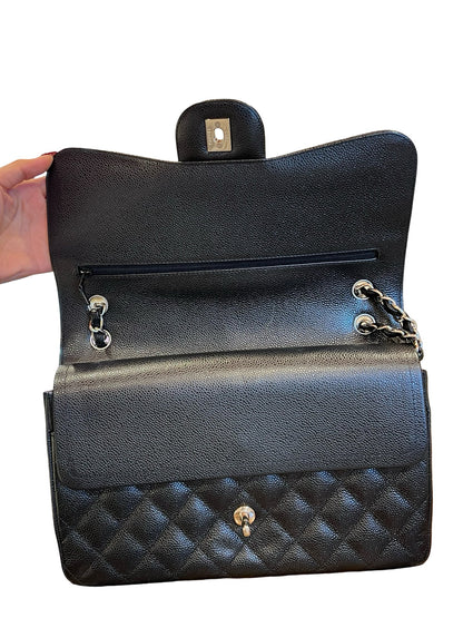 CHANEL Caviar Classic Flap Jumbo Shoulder Bag Black Silver Hardware Ch2300