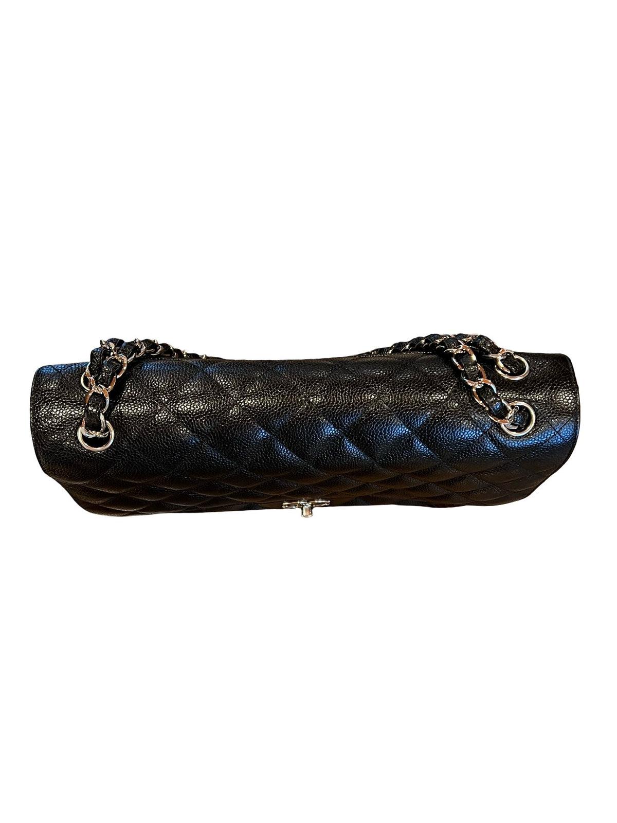 CHANEL Caviar Classic Flap Jumbo Shoulder Bag Black Silver Hardware Ch2300