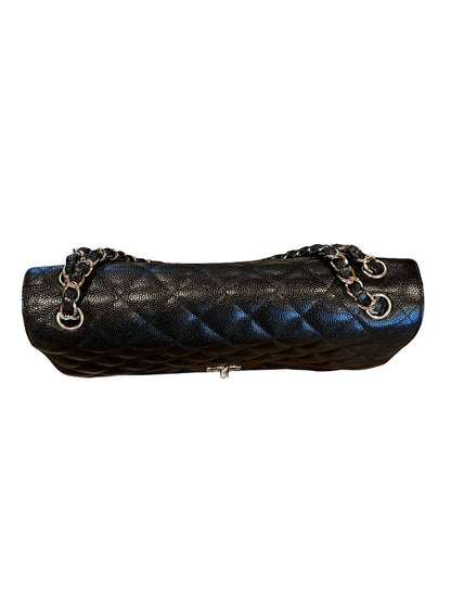 CHANEL Caviar Classic Flap Jumbo Shoulder Bag Black Silver Hardware Ch2300