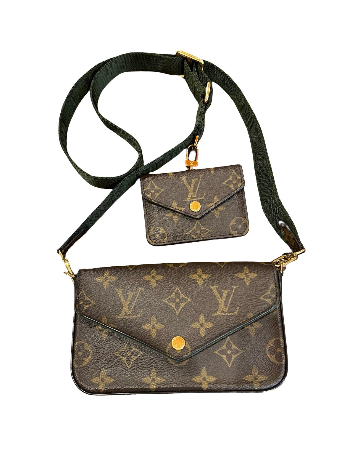 NJ Monogram Canvas Felicie Strap & Go Shoulder Bag Brown, Khaki Gold Hardware Nj189