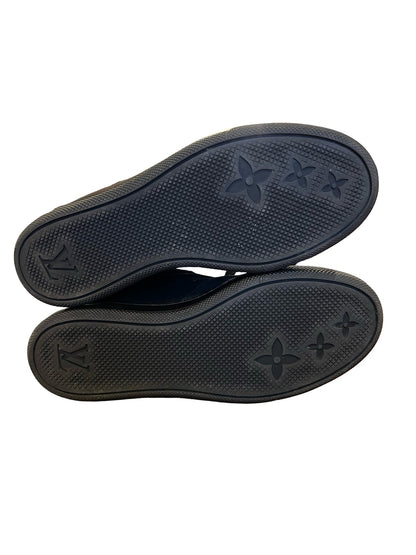 NJ Suede Monogram High-Top Wedge Sneaker Black Gold Hardware Nj182