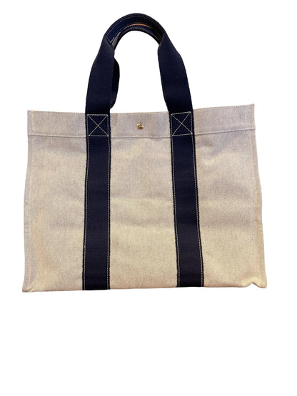 NJ Canvas Fourre Tout MM Tote Gray, Navy Blue Silver Hardware Nj192