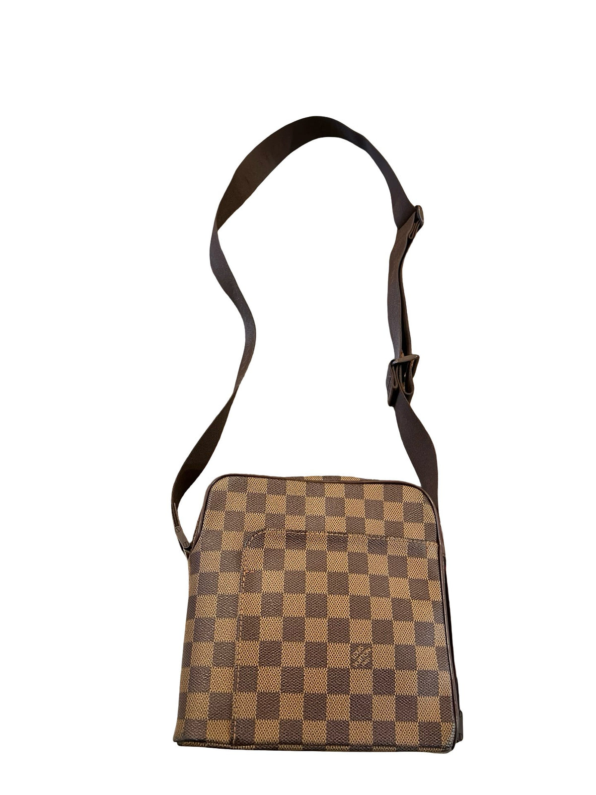 LOUIS VUITTON Damier Ebene Olav PM Shoulder Bag Brown, Red Gold Hardware Lo2388