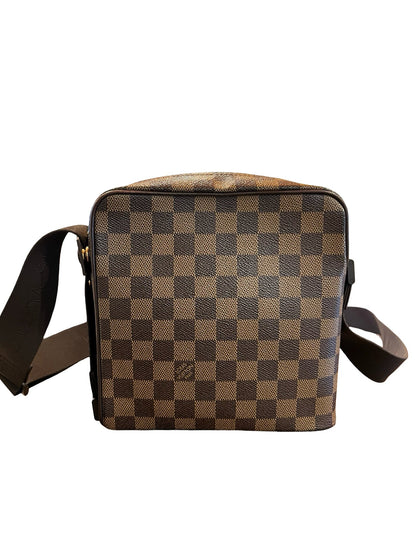LOUIS VUITTON Damier Ebene Olav PM Shoulder Bag Brown, Red Gold Hardware Lo2388