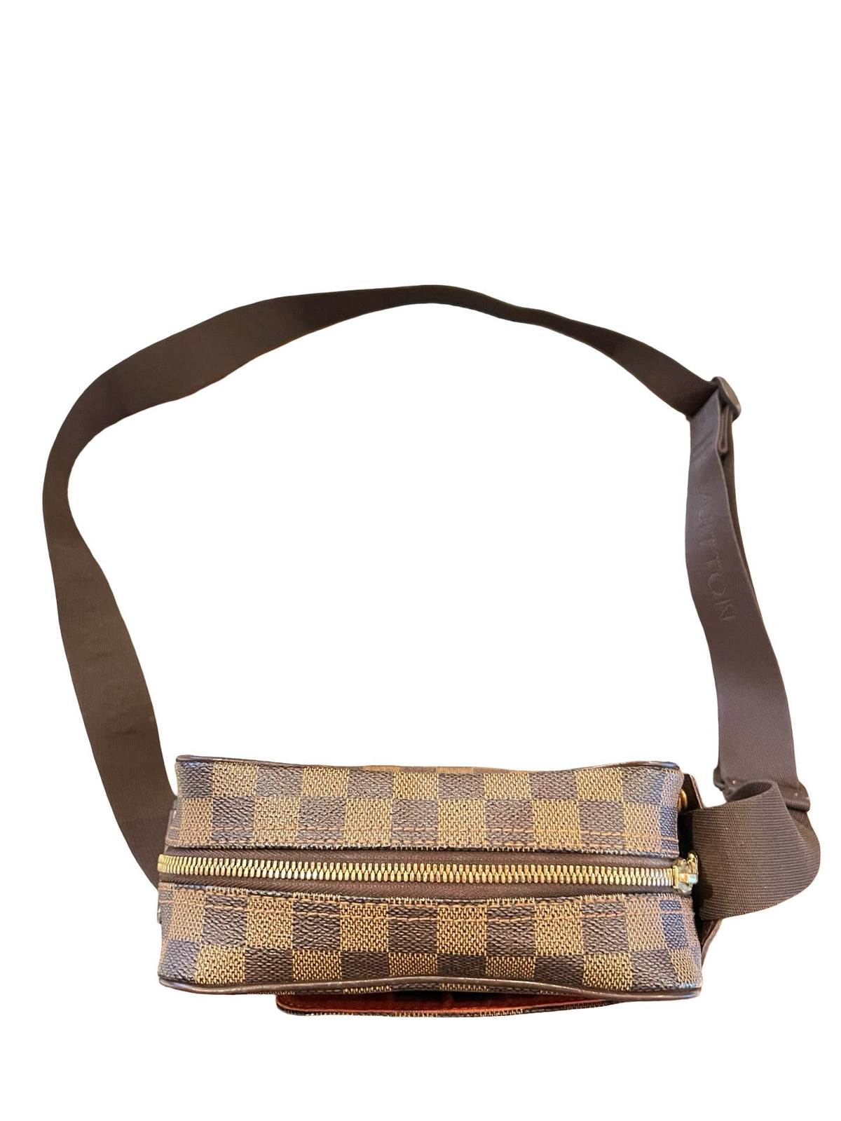 LOUIS VUITTON Damier Ebene Olav PM Shoulder Bag Brown, Red Gold Hardware Lo2388