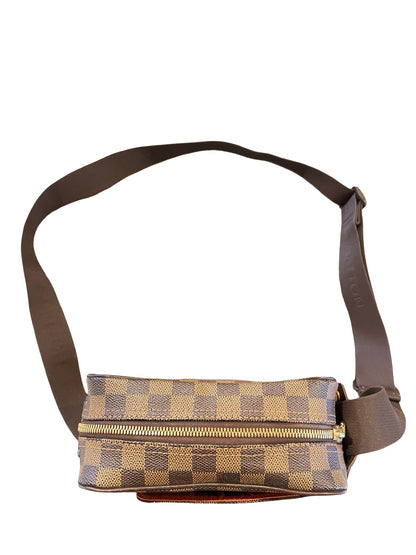 LOUIS VUITTON Damier Ebene Olav PM Shoulder Bag Brown, Red Gold Hardware Lo2388