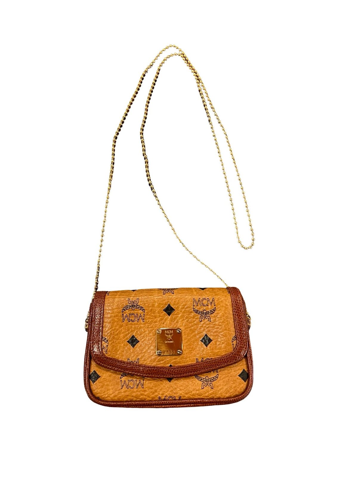 NJ Visetos Canvas Visetos Flap Crossbody Bag Crossbody Bag Cognac, Black Gold Hardware Nj184