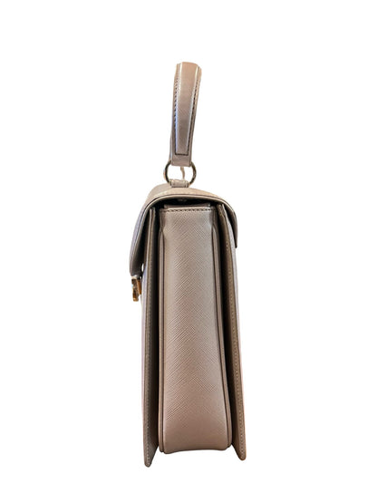 NJ Saffiano Gancini Top Handle Bag Handbag Light Taupe Gold Hardware Nj179