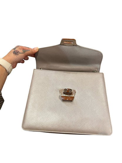 NJ Saffiano Gancini Top Handle Bag Handbag Light Taupe Gold Hardware Nj179