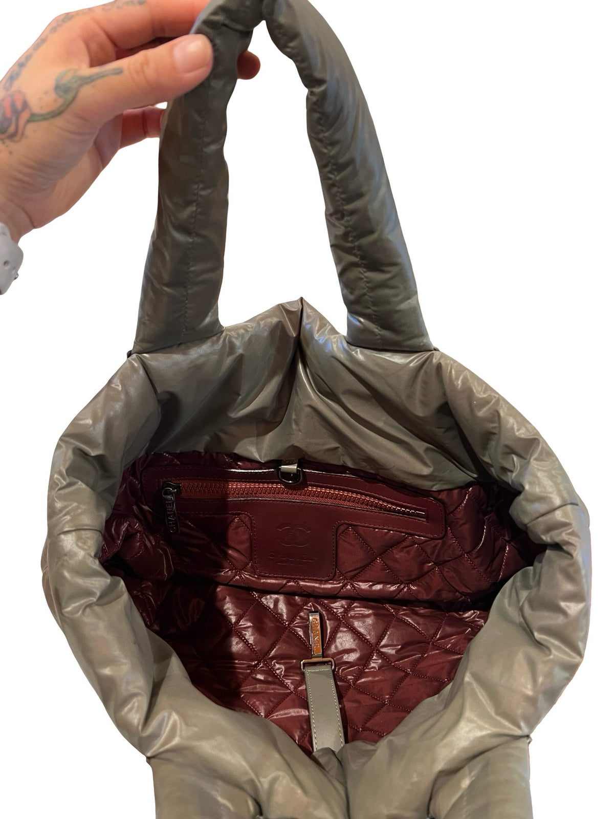 NJ Nylon Coco Cocoon Tote Tote Taupe Silver-tone Hardware Nj177