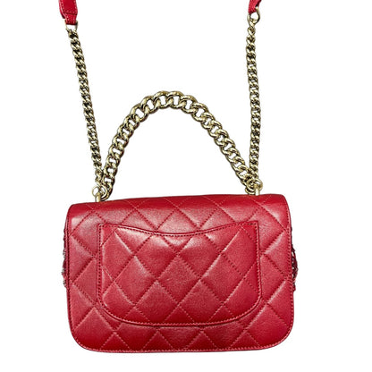 CHANEL Matelasse Leather Tweed 2WAY Chain Shoulder Bag Red Gold Hardware CH2022