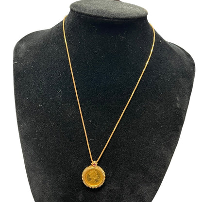 UNBRANDED Accessory Gold Coin Necklace Gold, Red Gold-tone Hardware je54