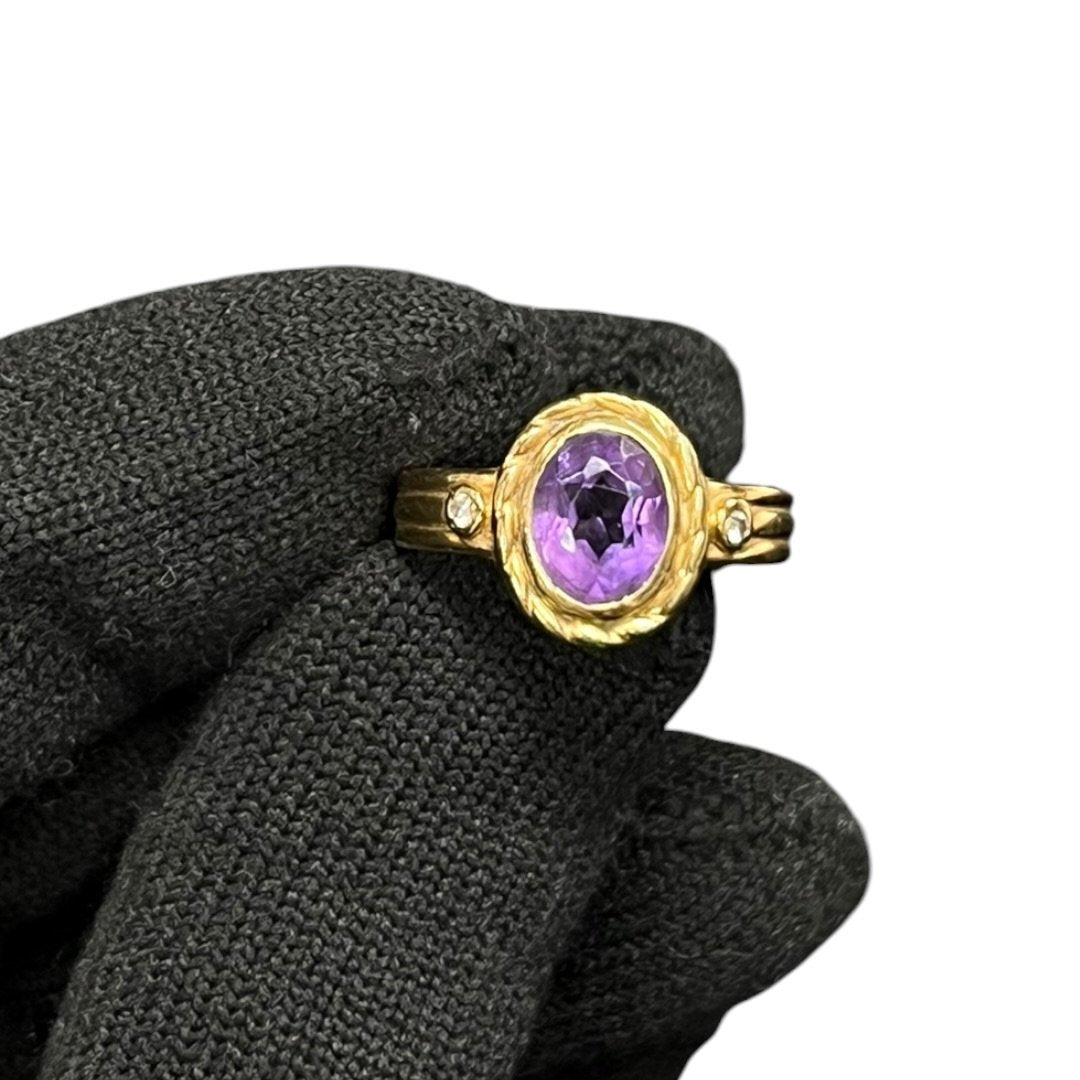 UNBRANDED Accessory 18K Gold, Amethyst Ring Gold, Purple, Clear Yellow Gold Tone je45