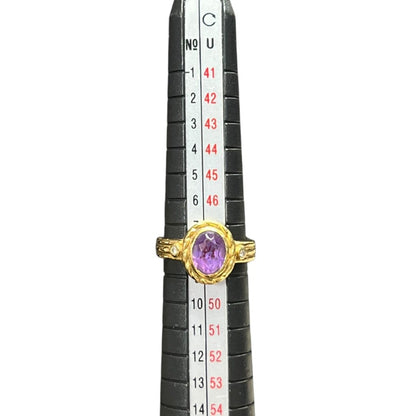 UNBRANDED Accessory 18K Gold, Amethyst Ring Gold, Purple, Clear Yellow Gold Tone je45