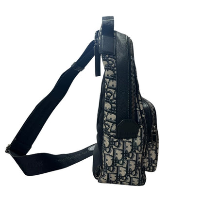 CHRISTIAN DIOR Oblique Canvas Rider Sling Backpack Sling Bag Blue, Beige, Black Silver Hardware Ch2207