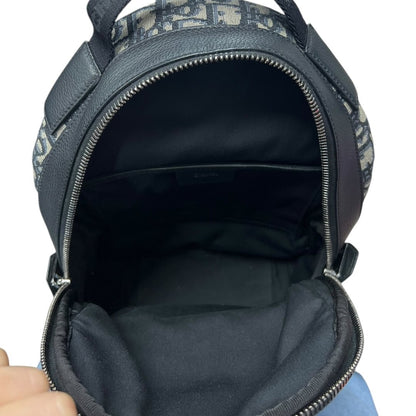 CHRISTIAN DIOR Oblique Canvas Rider Sling Backpack Sling Bag Blue, Beige, Black Silver Hardware Ch2207