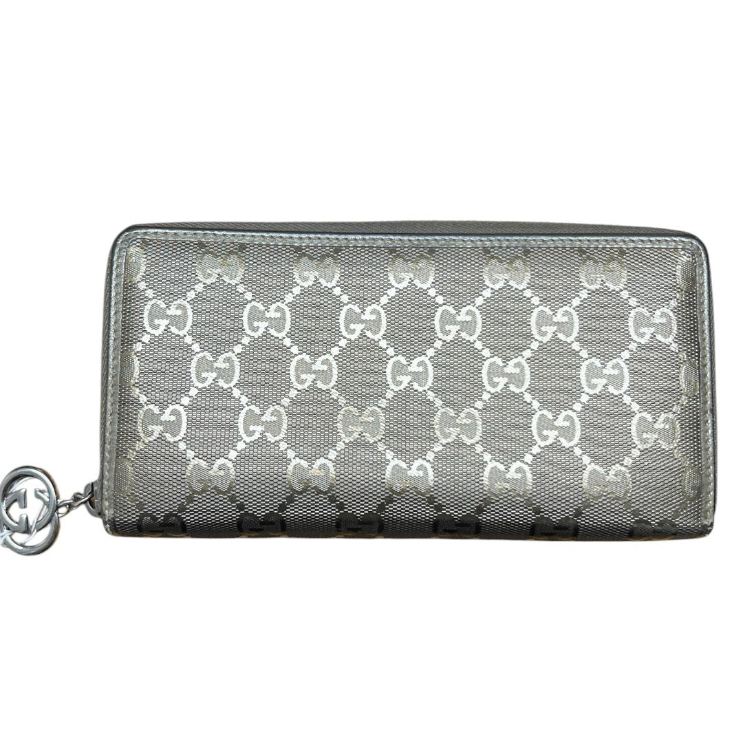GUCCI GG Monogram Canvas GG Monogram Zip Around Wallet Wallet Metallic Grey Silver Hardware GU558