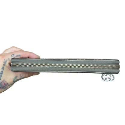 GUCCI GG Monogram Canvas GG Monogram Zip Around Wallet Wallet Metallic Grey Silver Hardware GU558