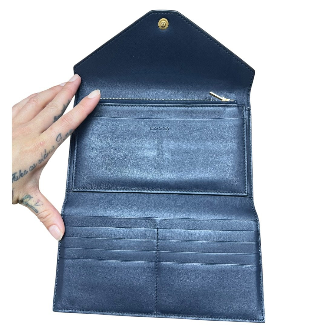 CELINE Leather Large Multifunction Wallet Wallet Tri-color (Dark Blue, Medium Blue, Light Blue) Gold Hardware ce254