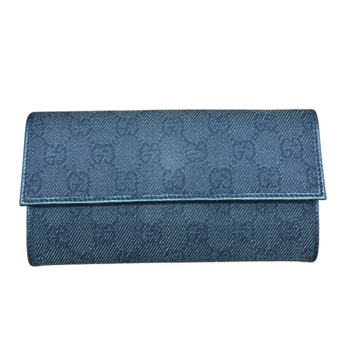 GUCCI GG Denim GG Denim Long Wallet Wallet Black Silver Hardware GU687