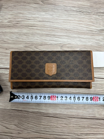 CELINE Macadam Canvas, Leather Macadam Tri-fold Long Wallet Wallet Brown, Tan Gold Hardware Ce253