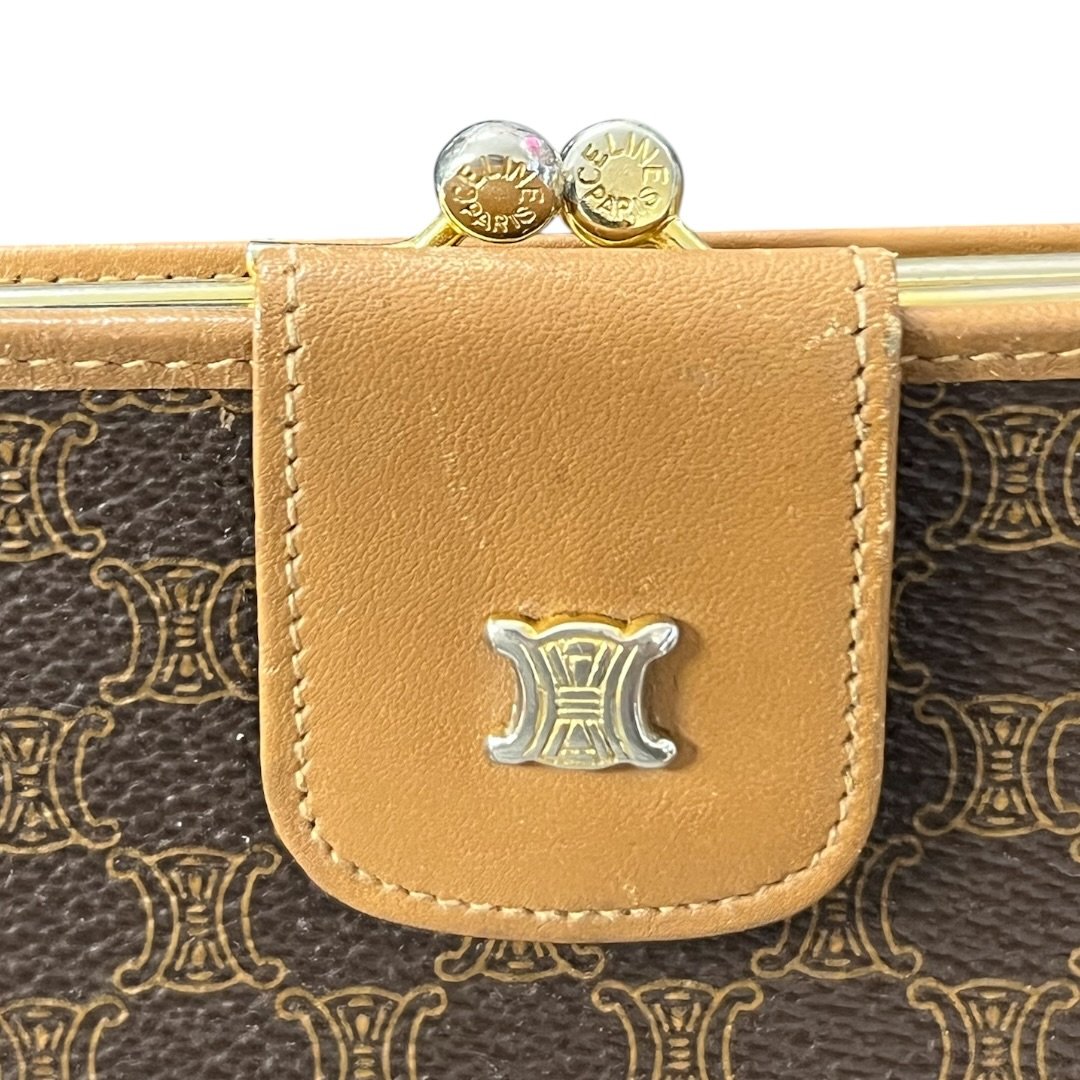 CELINE Macadam Canvas, Leather Macadam Triomphe Bi-fold Long Wallet Wallet Brown, Tan Gold Hardware Ce255