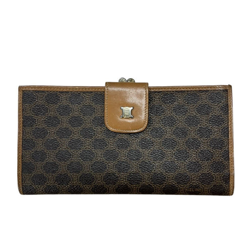 CELINE Macadam Canvas, Leather Macadam Triomphe Bi-fold Long Wallet Wallet Brown, Tan Gold Hardware Ce255