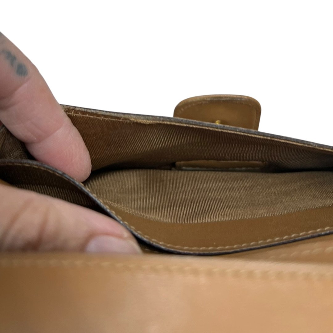 CELINE Macadam Canvas, Leather Macadam Triomphe Bi-fold Long Wallet Wallet Brown, Tan Gold Hardware Ce255